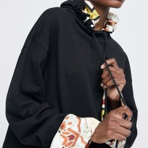 Zara Black Hoodie with Patterned Cuff and Hood Lining